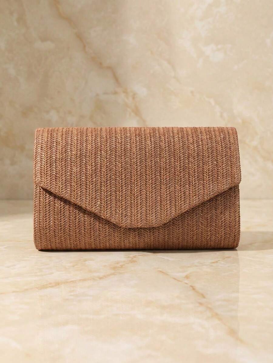 Beige Velvet Handbag For Women, Formal Handbag With Chain Shoulder Strap - Brown - View 1
