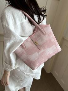 New Solid Color Light Luxury High-End Versatile Women's Shoulder Tote Bag - Pink - View 6