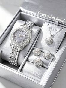 1pc/5pcs Set Fashion Quartz Watch With Exquisite Jewelry Set, Jewelry Set Includes Necklace, Ring, Earrings, Elegant And Fashionable, Suitable For Holiday Parties And Other Occasions, Perfect Gift Choice - Multicolor - View 14
