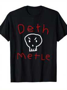 Lustiges Death-Metal-T-Shirt für Männer - Gothic-Stil T-Shirt mit 'Death Metal'-Text und Totenkopf-Design - Kleidung für Heavy-Metal-Fans - Weich und atmungsaktiv - [Noir] - Übersicht 1
