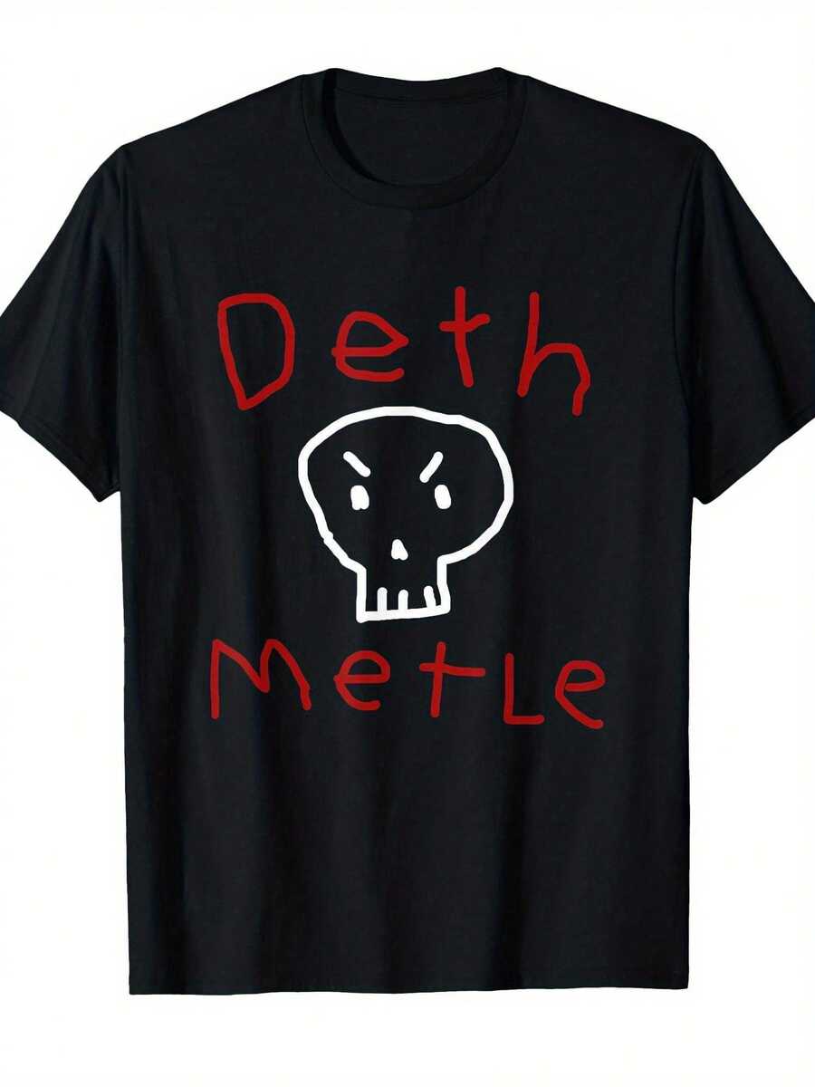 Lustiges Death-Metal-T-Shirt für Männer - Gothic-Stil T-Shirt mit 'Death Metal'-Text und Totenkopf-Design - Kleidung für Heavy-Metal-Fans - Weich und atmungsaktiv - [Noir] - Übersicht 1