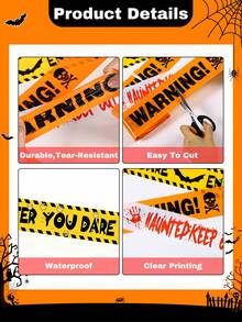 3 Rolls 5m Halloween Horror Warning Tape, Pirate Print Horror Caution Line, Suitable For Horror Zombie Party Outdoor Crime Scene Decoration, Holiday Supplies, Indoor Decoration, Outdoor Decoration, Halloween Party Decoration Supplies - Halloween Mix - View 6