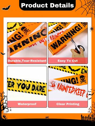 3 Rolls 5m Halloween Horror Warning Tape, Pirate Print Horror Caution Line, Suitable For Horror Zombie Party Outdoor Crime Scene Decoration, Holiday Supplies, Indoor Decoration, Outdoor Decoration, Halloween Party Decoration Supplies