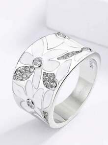 1pc Fashion Bohemian Style Silver Exquisite Gemstone Inlaid Ring, Suitable For Women's Commemorative Gift Jewelry - White - View 1
