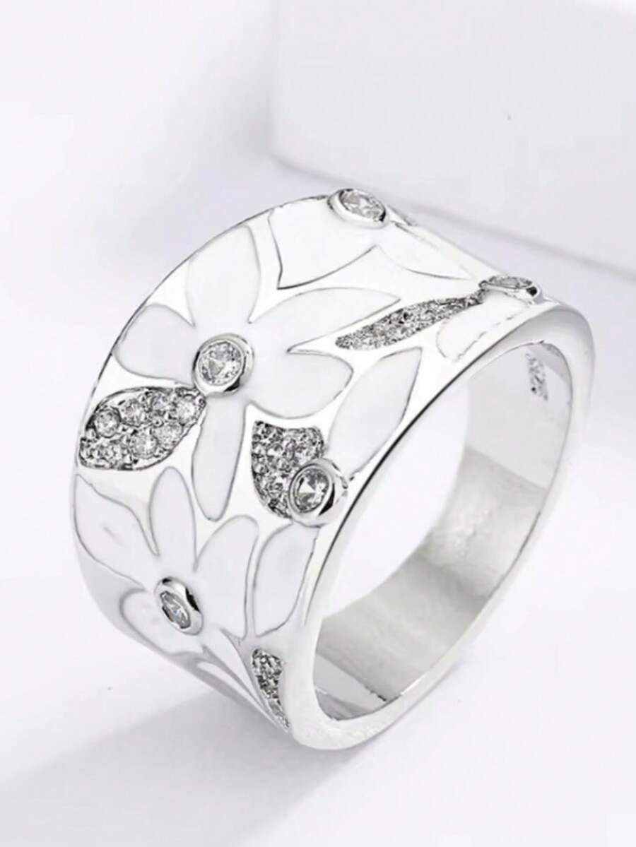 1pc Fashion Bohemian Style Silver Exquisite Gemstone Inlaid Ring, Suitable For Women's Commemorative Gift Jewelry - White - View 1