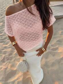 Women's Casual Solid Color Asymmetrical Top, Summer, Summer Top - Pink - View 1