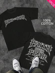 Men's Christian T-Shirt "FAITH OVER FEAR" | Psalm 118:6 Design | Inspirational Streetwear | 100% Cotton | Unisex Fit | Ideal Gift For Believers - 銅色 - 查看 1