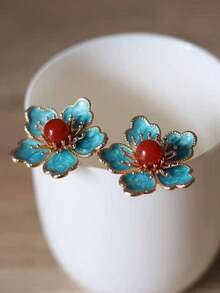 Blue Glazed Small Flower Hair Pin U-Shaped Hair Stick For Commuting Updo Hairstyles, Floral Hanfu Hair Pin, New Chinese Style Hair Accessory,Bun Extension - Multicolor - View 3