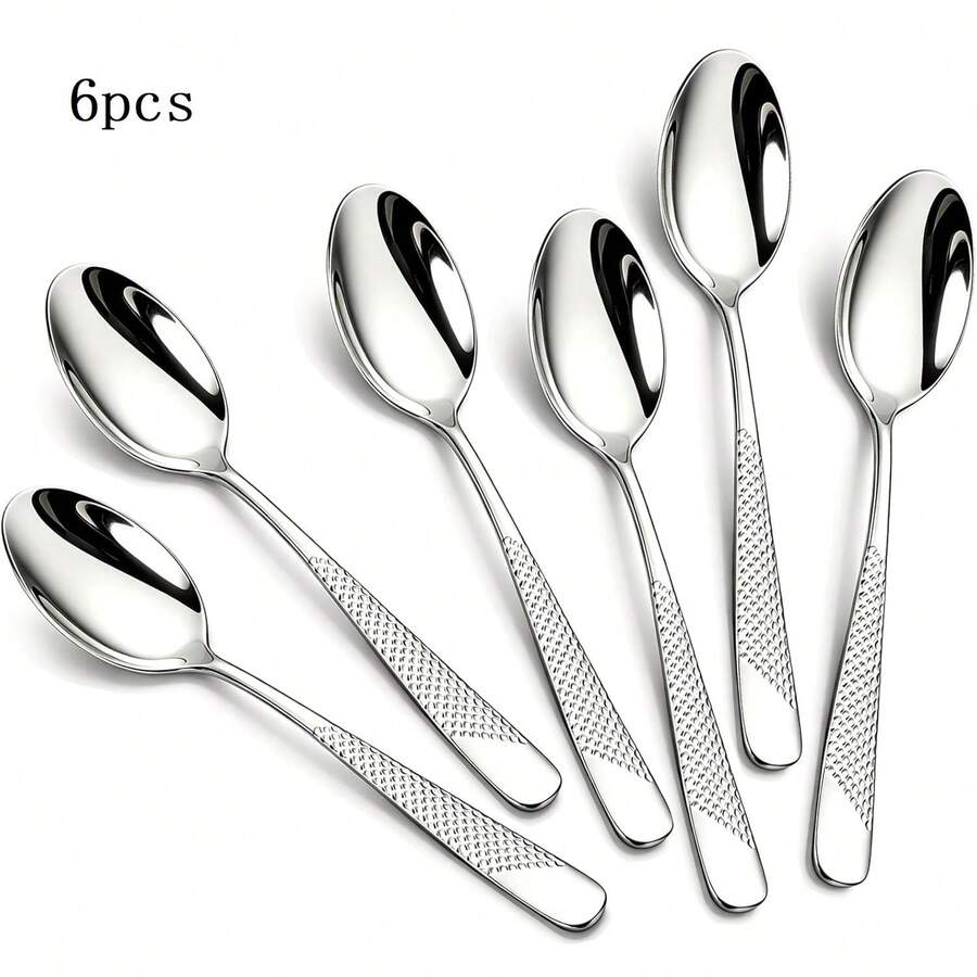 6/8 Pcs Gold Silver Star Diamond Dining Spoon Silverware, 8-Inch Stainless Steel Dining Spoon, Metal Spoons For Home, Kitchen, And Restaurant Use, Dishwasher Cleaning, Ramadan, Halloween, Christmas - View 1