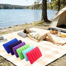 1pc Large Size Inflatable Pillow, PVC Flocked Rectangular Backrest, Foldable And Portable Inflatable Pillow, Travel Backrest, Outdoor Camping Pillow, Travel, Flight Pillow - Multicolor - View 1
