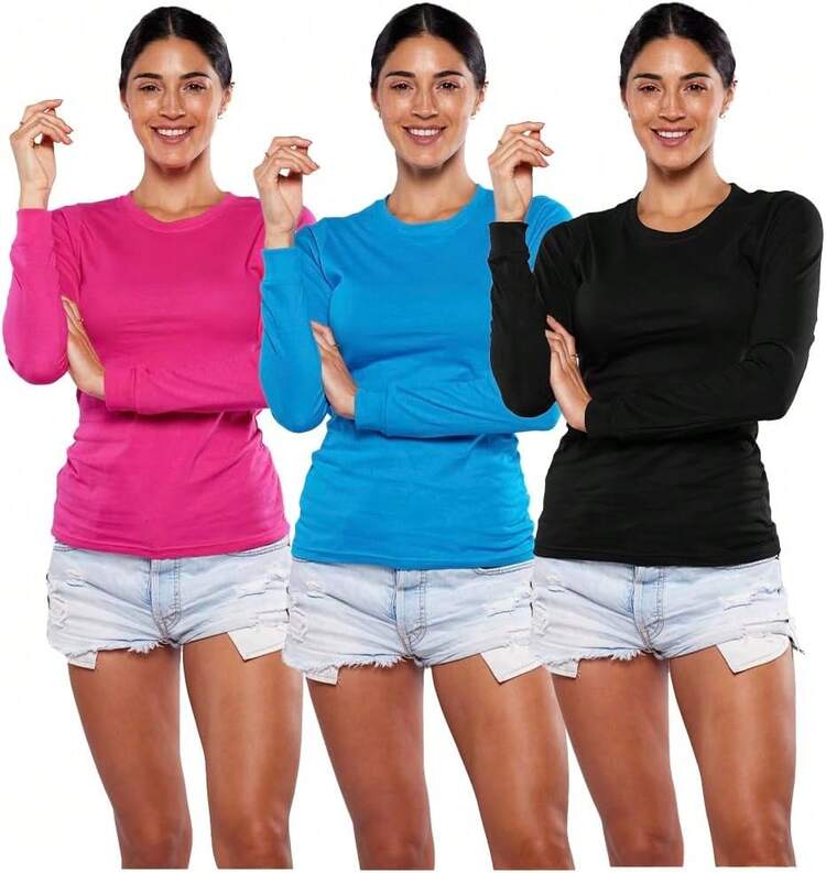 Alfani Playera Manga Larga para Mujer, 3Pack, 100% Algodon - Rey/Rosa/Negro - Añade 10