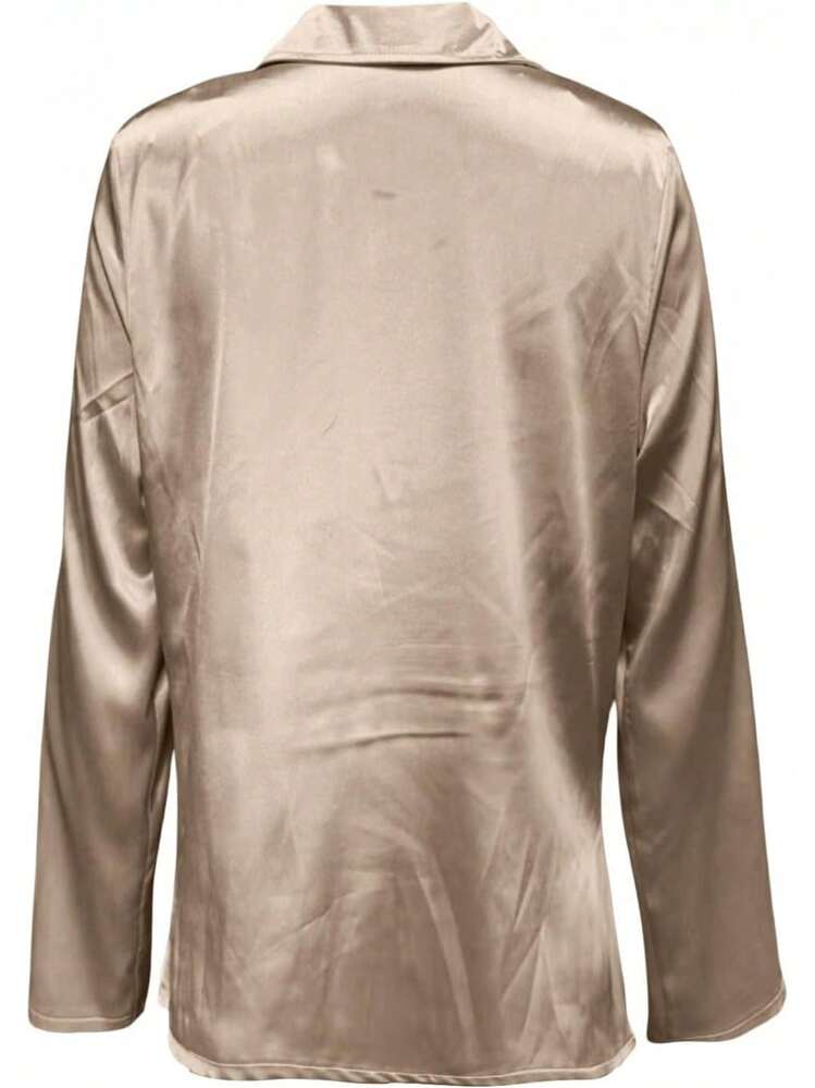 sa de satén con cuello dudete para mujer Genérico – Elegantes blusas de seda de manga larga, camisas de trabajo casuales y elegantes para oficina, invitadas de boda y atuendos escolares 2025 - Negro - Añade 6