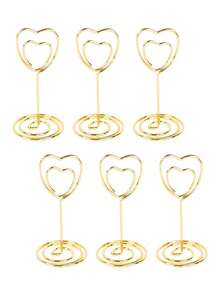5/10/20 piezas Soportes de tarjeta de número de mesa con forma de corazón dorado, marcos de fotos, soportes de tarjeta de lugar de mesa, clips de menú de papel y tarjetas de mesa con acuarela verde, adecuados para la disposición de asientos de boda o fiesta, plegables, tamaño 3.54" X 3.93", suministros para fiesta de San Valentín (dorado/plateado) - oro - Ver 1