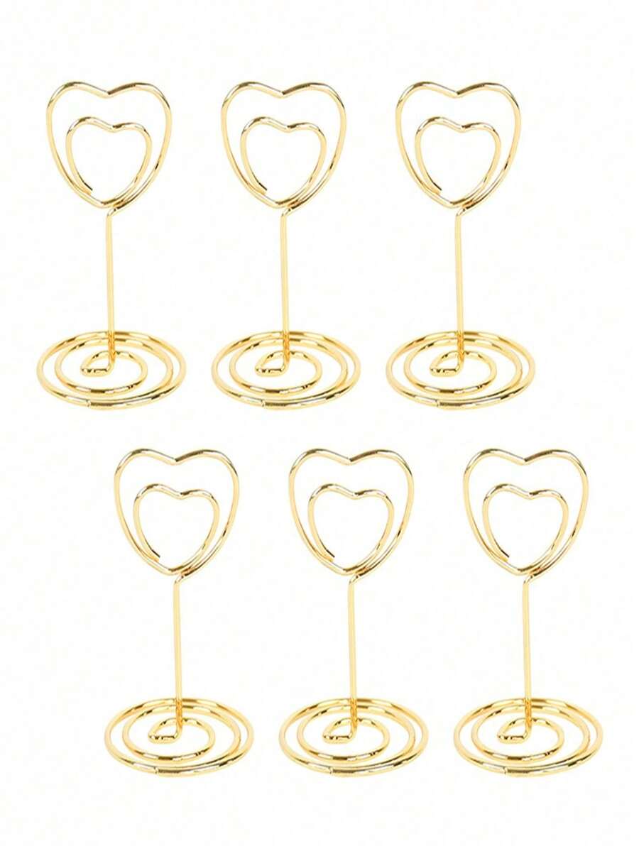 5/10/20 piezas Soportes de tarjeta de número de mesa con forma de corazón dorado, marcos de fotos, soportes de tarjeta de lugar de mesa, clips de menú de papel y tarjetas de mesa con acuarela verde, adecuados para la disposición de asientos de boda o fiesta, plegables, tamaño 3.54" X 3.93", suministros para fiesta de San Valentín (dorado/plateado) - oro - Ver 1