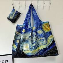 Women's Foldable Tote Bag, Large Capacity Shopping Bag, Oil Painting Style Bag, Washable Shopping Bag, Starry Night And Iris Pattern, Suitable For Commuting, Travel, Business Trip, Shopping, Back To School, Women's Gift, Holiday Gift, Birthday Gift - A - View 7