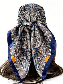 Classic Vintage Cashew Floral Glossy Faux Silk Scarf, 4 Color Options, Draping Smooth Wrinkle-Resistant, Multi-Functional Large Shawl For Daily Commute And Travel, Perfect Match For Coats And Shirts - Multicolor - View 8
