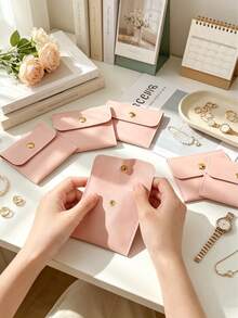 1/5/10pcs Faux Leather Jewelry Bags With Snap Closure - Luxury Gift Bags, Jewelry Packaging Bags, Jewelry Gift Bags, Wedding Birthday Return Gift Candy Bags, Suitable For Earrings, Necklaces, Bracelets And Rings Storage - Color - View 2