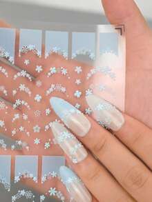 1pc Gentle Hazy French Blue 6D Semi-Transparent Embossed Nail Stickers, 3D Lace Texture Mini Floral, Paired With Multiple Curved French Lace Edges, Staggered Long And Short Flower Vines, Low Saturation Matte Light Blue Soft And Elegant, Delicate 3D Embossed Not Bulky, Semi-Transparent Base Film Suitable For Milky White, Nude Gray, Ice Transparent Nude Nail Polish Base Colors. Specifically For French Manicure Edging, Also Can Be Used For Single Flower Decoration And Patching - Multicolor - View 1