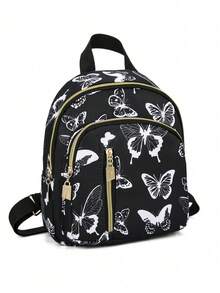 Mochila Estudiantil de Gran Capacidad Estilo Universitario para Mujeres, Adecuada para Escuela Secundaria, Preparatoria, Universidad - En blanco y negro - Ver 2