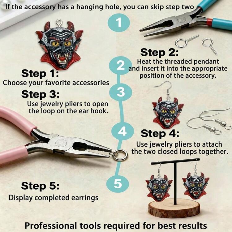 6pcs Resin Halloween Vampire Pendants, Suitable For DIY Jewelry Making, Perfect For Party Accessories, Earrings, Necklaces, Bag Charms - Black Devil Head Pendant - View 2