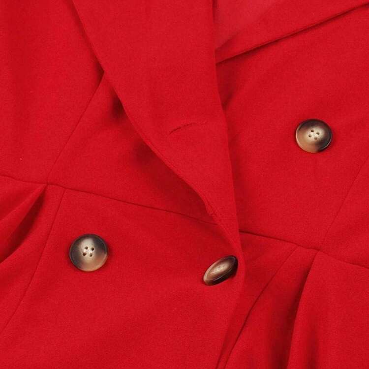 YLDCN Faldas para Mujer Cuello con Muesca, Doble Botonadura, Cintura Alta, Vestidos De Mujer Primavera Verano - Rojo - Añade 6