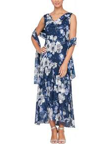 Alex Evenings Vestido Largo de Gasa Estampado con Chal Vestido para Ocaciones Especiales para Mujer - Real - Ver 7