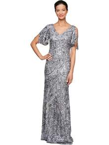 Alex Evenings - Vestido Largo para Madre de la Novia con Mangas voladas para Mujer con Cintura Imperio Fruncido (Tallas pequeñitas y Normales) - Malla azul eléctrica - Ver 9