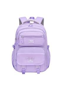 1pc Large Capacity Girls Backpack, Casual Fashion Backpack, 15.6 Inch Laptop Backpack, Girl's Shoulder Bag, School Backpack, With Luggage Strap, Outdoor Travel Bag, Suitable For Teenage Girls, School And Travel - Purple - View 1