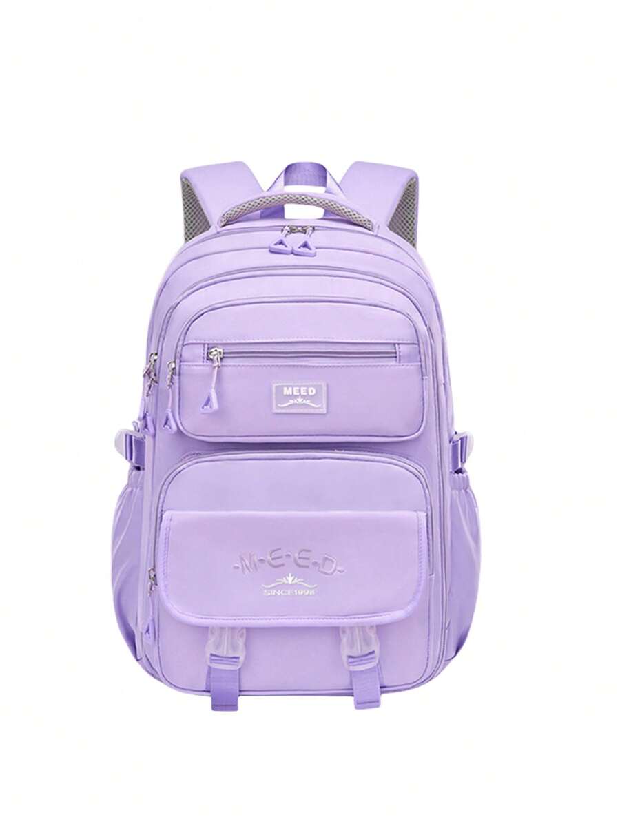 1pc Large Capacity Girls Backpack, Casual Fashion Backpack, 15.6 Inch Laptop Backpack, Girl's Shoulder Bag, School Backpack, With Luggage Strap, Outdoor Travel Bag, Suitable For Teenage Girls, School And Travel - Purple - View 1