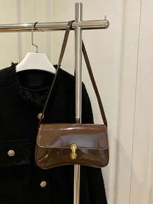 Women's Handbag Shoulder Bag, Solid Color With Gold Buckle, Vintage Classic Style, Suitable For Daily, Party, Work (Gift Bag Not Included) - Brown - View 8