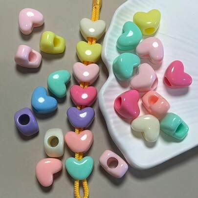 24PCS Acrylic 16mm Large Heart Beads, Large Hole Heart Beads, Random Mixed Color, Solid Color, For DIY Necklace, Bracelet, Pendant, Beaded Pen And Other Accessories
