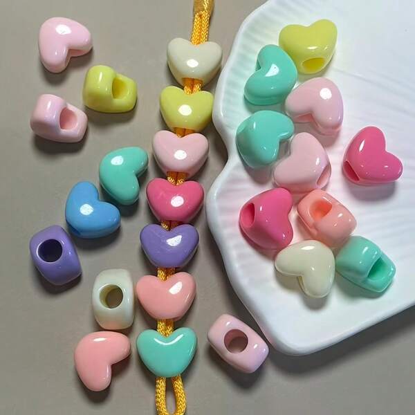 24 piezas de cuentas de acrílico de 16 mm en forma de corazón grande, cuentas de corazón con agujero grande, color mixto aleatorio, unicolor, para hacer collares, pulseras, colgantes, bolígrafos con cuentas y otros accesorios