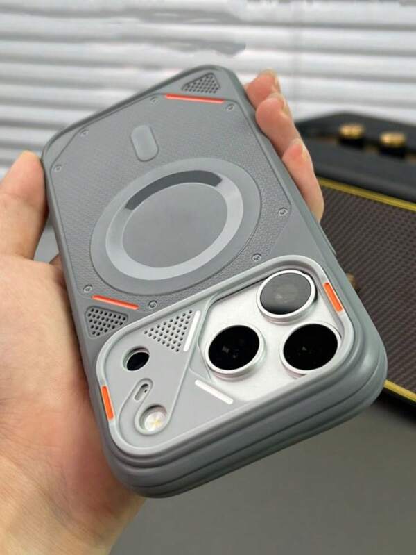 1 pieza Funda de teléfono con armadura de cámara triangular, carga inalámbrica magnética, compatible con iPhone 17 16 15 14 13 12 Pro Max Plus, cubierta trasera dura de PC con diseño de rayo