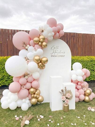 114/130 Stück Creme Beige Rosa Taufe Geburtstag Ballons, 1. Geburtstag Hochzeit Party Zubehör, Abschluss Dekoration, Feiertags Dekoration, Innen- und Außen Dekoration, Heim Dekoration, mit Klebepunkten und Ballon Kette