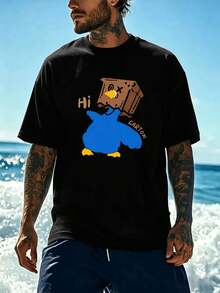 T-shirt hom me à imprimé pingouin cartoon amusant, en coton de haute qualité, décontracté, confortable, durable, avec un imprimé de qualité. - Noir - Voir 2