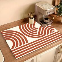 1pc 2D Red Line Bohemian Kitchen Countertop Mat, Diatomaceous Earth Material, Highly Absorbent, Suitable For Tableware, Coffee Machine, Microwave, Etc. Fashionable Watercolor Design, Ideal Choice For Modern Kitchen. - Multicolor - View 15
