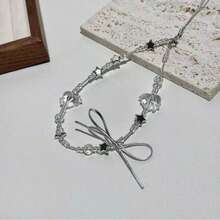 Crystal Transparent Heart Beaded Silver Bow Phone Lanyard Anti-Loss Wrist Strap Portable Personalized Phone Strap Beaded Bag Charm Keychain - White - View 7