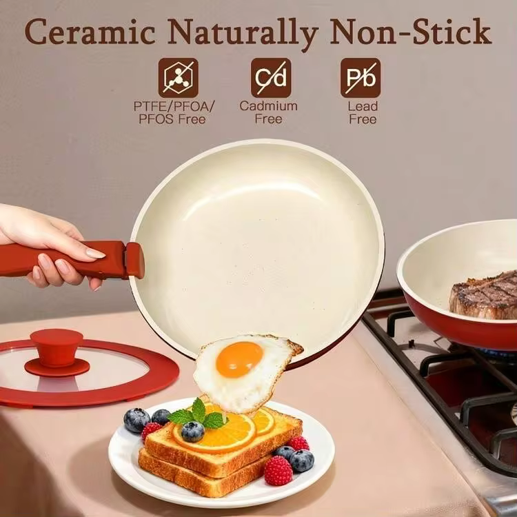 GIPP Nonstick Ceramic Cookware Set, Healthy  Kitchen Frying Pan Collection, Dishwasher , PFAS PTFE PFOA  Pots And Pans Set - 查看 5