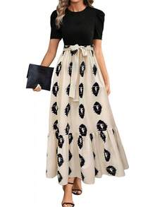 Vestidos Florales Largos para Mujeres 2025 Elegante Boho Bed Work Imperire Cinta Manga Corta Modesta Flujo Maxi Vestido - 2-azul - Ver 9