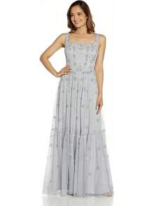 Adrianna Papell Beaded Boho Long Dress Vestido para ocasión Especial Mujer - Glaciar - Ver 1