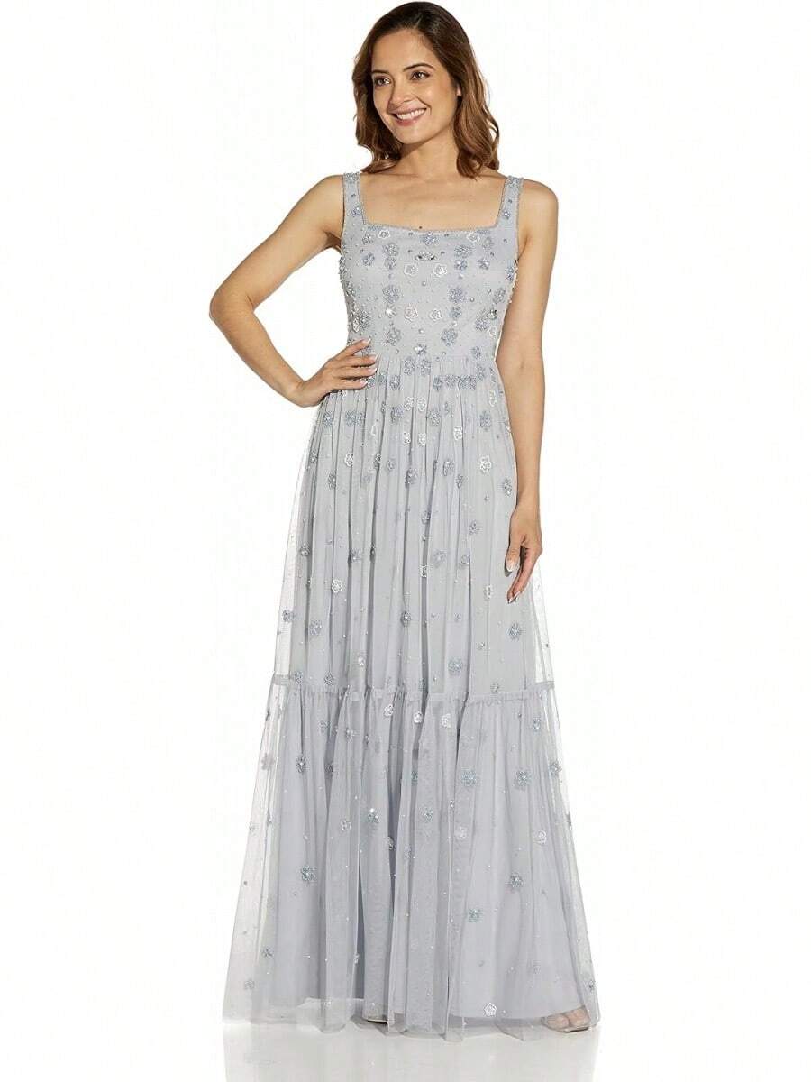 Adrianna Papell Beaded Boho Long Dress Vestido para ocasión Especial Mujer - Glaciar - Ver 1