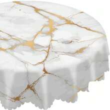 Marble Gold Texture Lace Tablecloth, Stone Surface Artistic Creative Painting Modern Round Tablecloth, 60 Inch (Approx. 152cm) Suitable For Dining Room, Party, Banquet - Multicolor - View 6