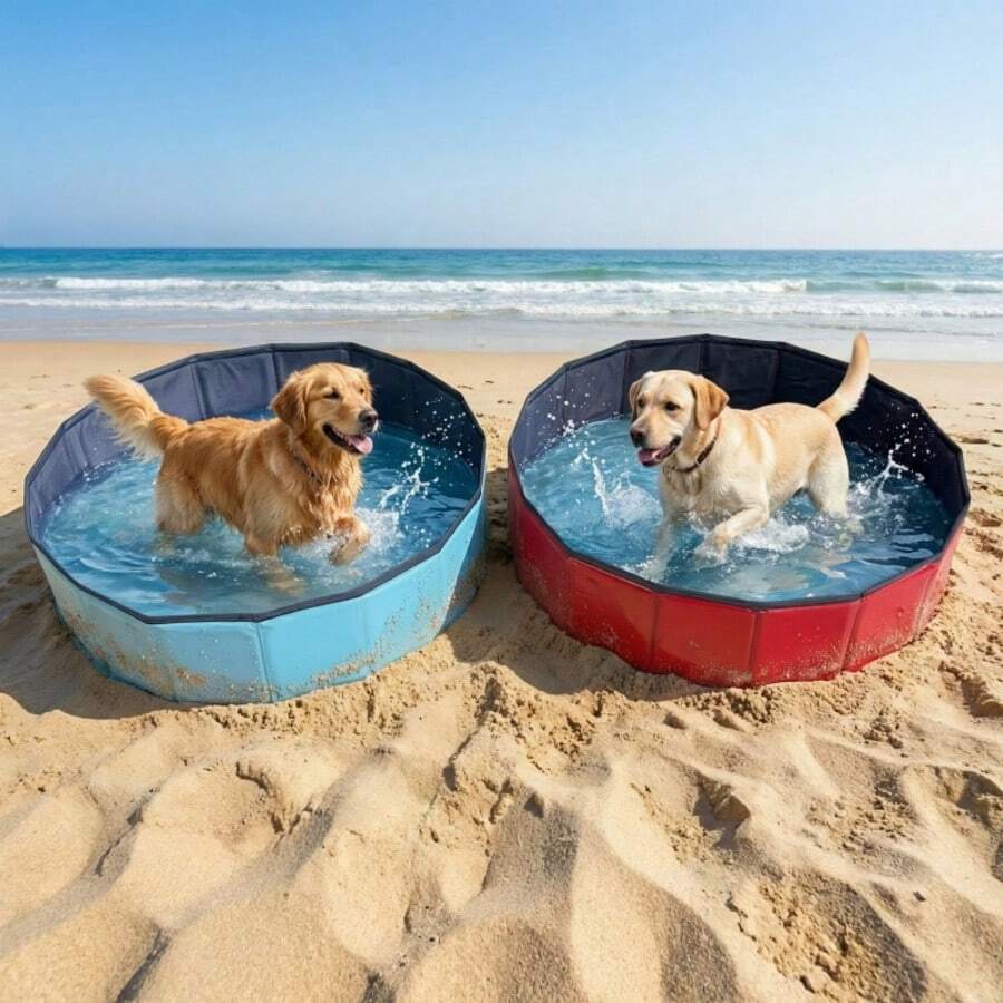 1pc Foldable Portable Pet Bathtub, Suitable For Different Sizes Of Dogs For Bathing And Water Play, Pet Water Basin, Blue And Red