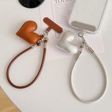 Ins Fashion Creative Leather Heart-Shaped Bag Charm, Heart Keychain, Phone Case Strap, Couple Backpack Pendant, Suitable For Phone Lanyard, CCD Camera Hanging Chain, Bag Decoration, Creative Anti-Loss Wrist Strap - Multicolor - View 3