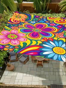 1pc Plant Leaf Floral Print Design Sunshade Awning, Outdoor Shade Cloth And Canopy, 2D Flat Printed Tent, Washable, Suitable For Garden, Camping, Beach, Yard, Poolside And More, Poles Not Included - Multicolor - View 7