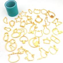 13PCS/Set, 37PCS/Set Random Mixed Color & Style Animal/Abstract Metal Hollow Frame, Gold/Silver Plated Mixed Color DIY Crystal Resin Bezel Pendant, UV Resin Mold, Handmade Beaded Earring Necklace Charm Accessory - A4205 - View 2