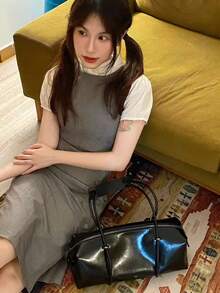 韓系Ins風鬆弛感極簡腋下包 小眾設計大容量托特包 女款時尚通勤外出手提單肩托特包 - 黑色 - 查看 5
