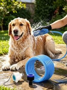 Multifunctional Pet Bathing Shower Glove, Massage Comb With Retractable Water Hose And Multi-Interface Connector, Rinse And Groom Simultaneously, Suitable For Cats And Dogs, Home And Outdoor Cleaning And Grooming - Random Color - View 1