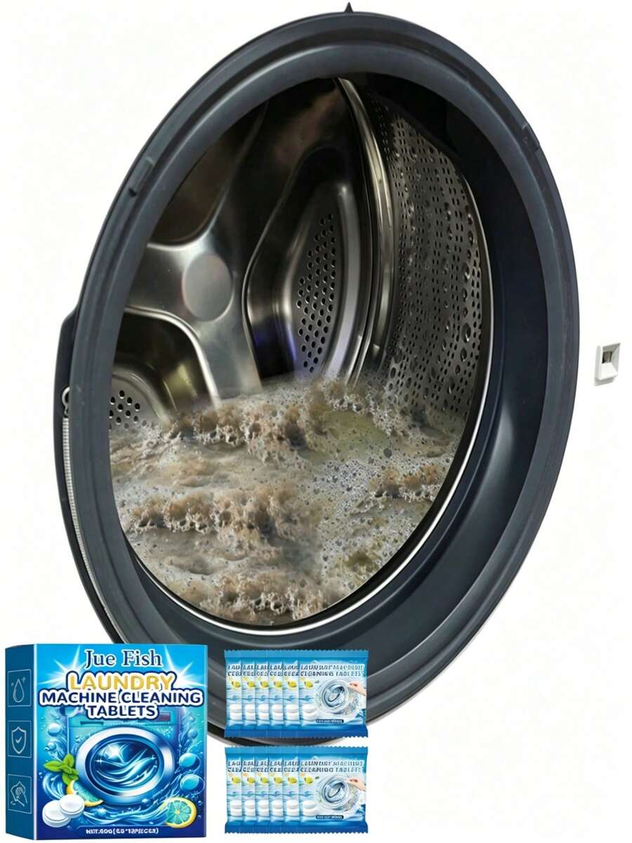 JUE FISH Washing Machine Cleaning Tablets, Deep Cleaning Formula, Suitable For Top Load And Front Load Washing Machines, Removes Odors, Limescale Stains, Limescale Buildup, Soap Scum And Lint, Leaves Fresh Fragrance, Compatible With High Efficiency Washing Machines, Convenient To Use, Essential For Laundry, Economical And Affordable, Recommended By Landlords, Fresh Lemon Scent, Monthly Maintenance, Ready To Use, Suitable For Rental Scenarios, Laundry Tips, Excellent Cleaning Effect, Fresh Lemon Scent, Randomly Shipped New And Old Models, Bathroom Freshener, Air Freshener, - Multicolor - View 1