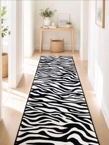 1 Stück einfacher schwarz-weißer Zebra-gestreifter dekorativer Teppich, geeignet für Wohnzimmer, Badezimmer, für Innenraumdekoration, Schlafzimmerteppich, Fußmatte, Küchenteppich, Badezimmerteppich, Gaming-Raum-Teppich, Arbeitszimmerteppich, leicht zu reinigen und zu waschen, allgemeine rutschfeste Wirkung, separate Rutschfestpolster empfohlen - Verschiedenfarbig - Übersicht 1